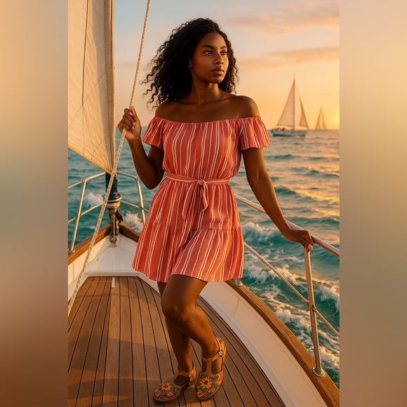 She and Sky salmon dress with white stripes size L pre loved - Picture 3 of 12